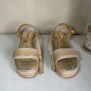 Steve Madden Girls Espadrille Platform Sandals Beige Rope Ankle Strap Size 3M